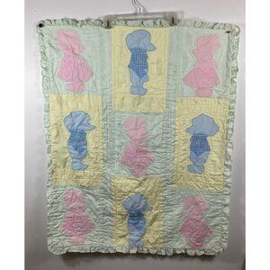 Vintage Handmade Baby Quilt Dutch‎ Boy & Girl with Sunbonnet 32 x 40